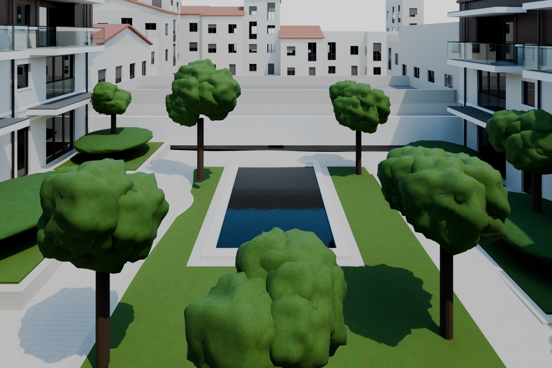 Patio interior con piscina, render provisional